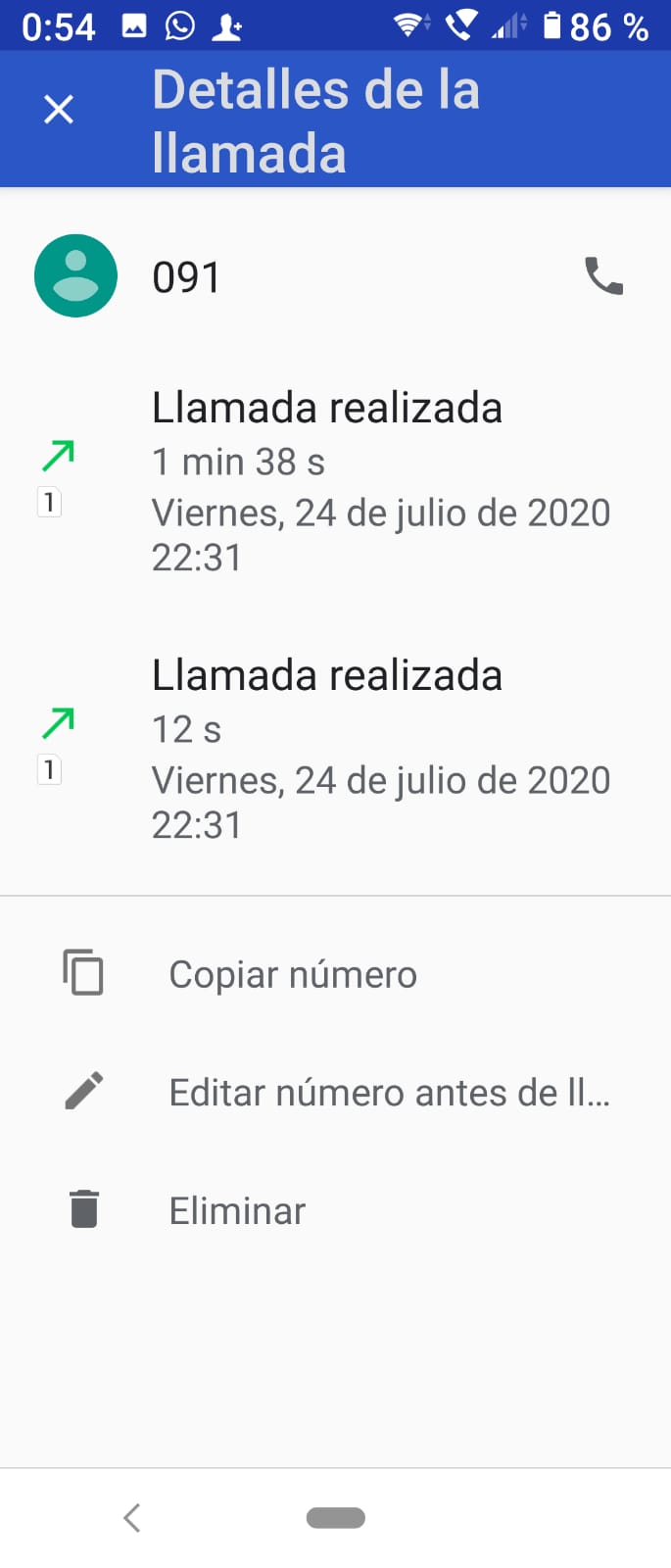 Registros telefónicos de llamadas a la Policía