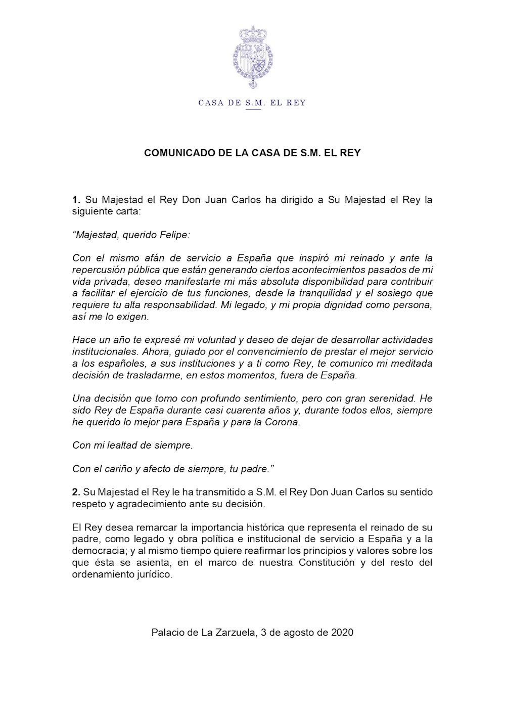 Carta de Juan Carlos I