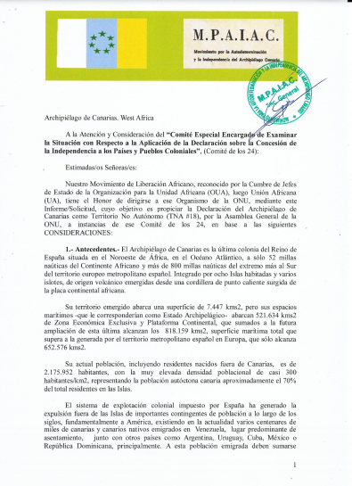 Documento presentado a la ONU
