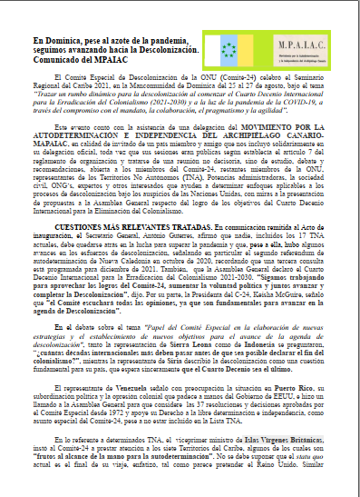Comunicado del MPAIAC en Dominica