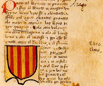 LIBRO DEL CONOCIMIENTO pagina en que se describe el Reino de Aragon y sus armas