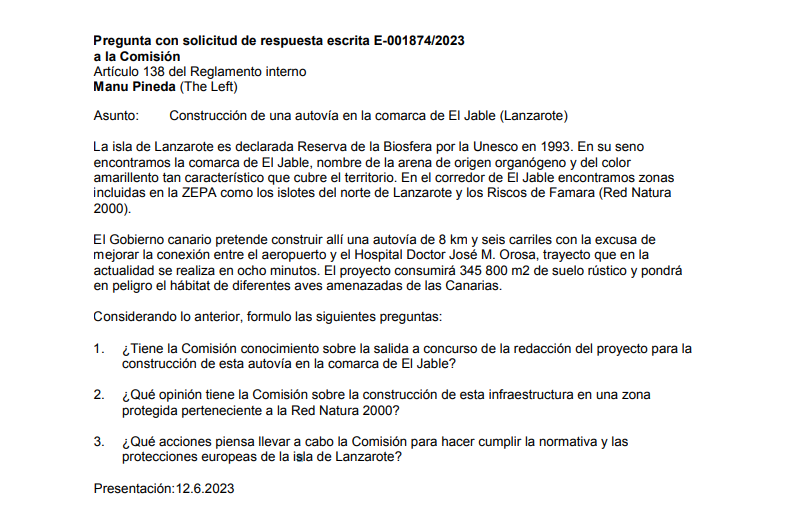 Pregunta a la Comisión Europea