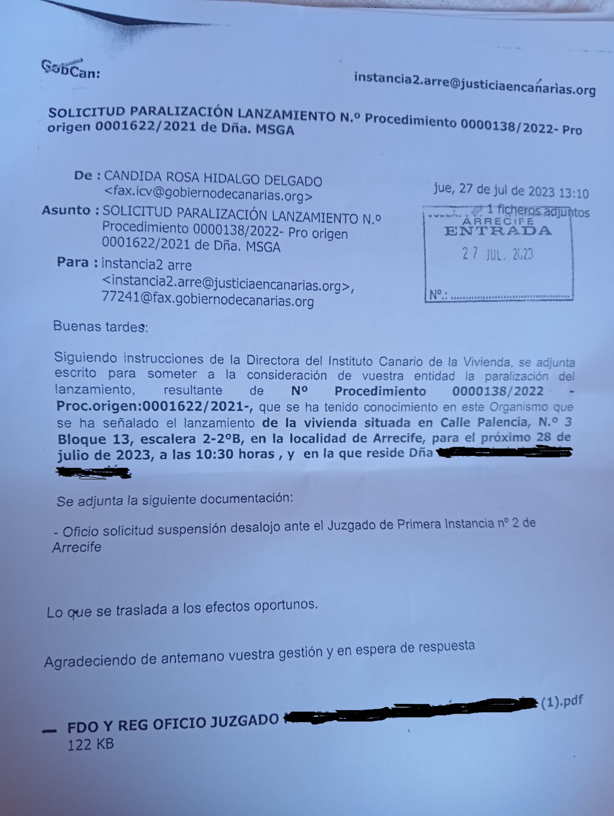 Solicitud de paralización