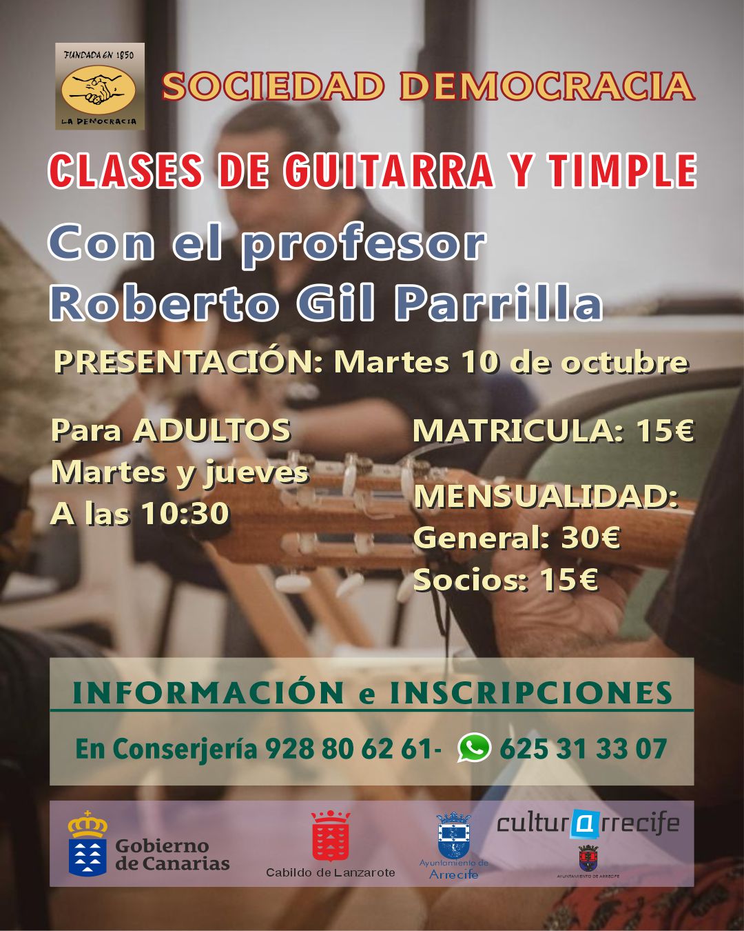 Cartel Clases de guitarra y timple - Instagram