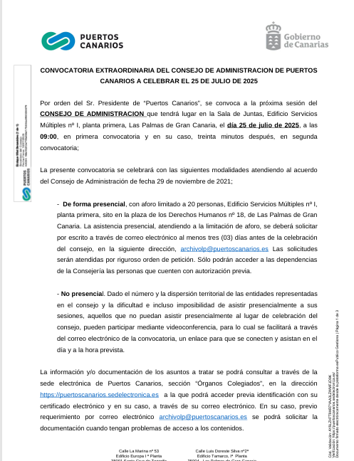 Convocatoria extraordinaria de Puertos