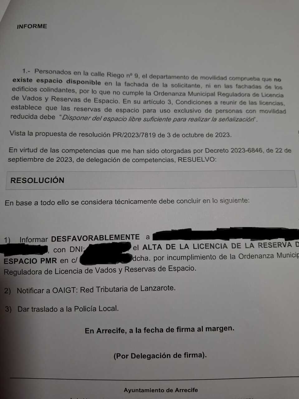 Negativa del ayuntamiento